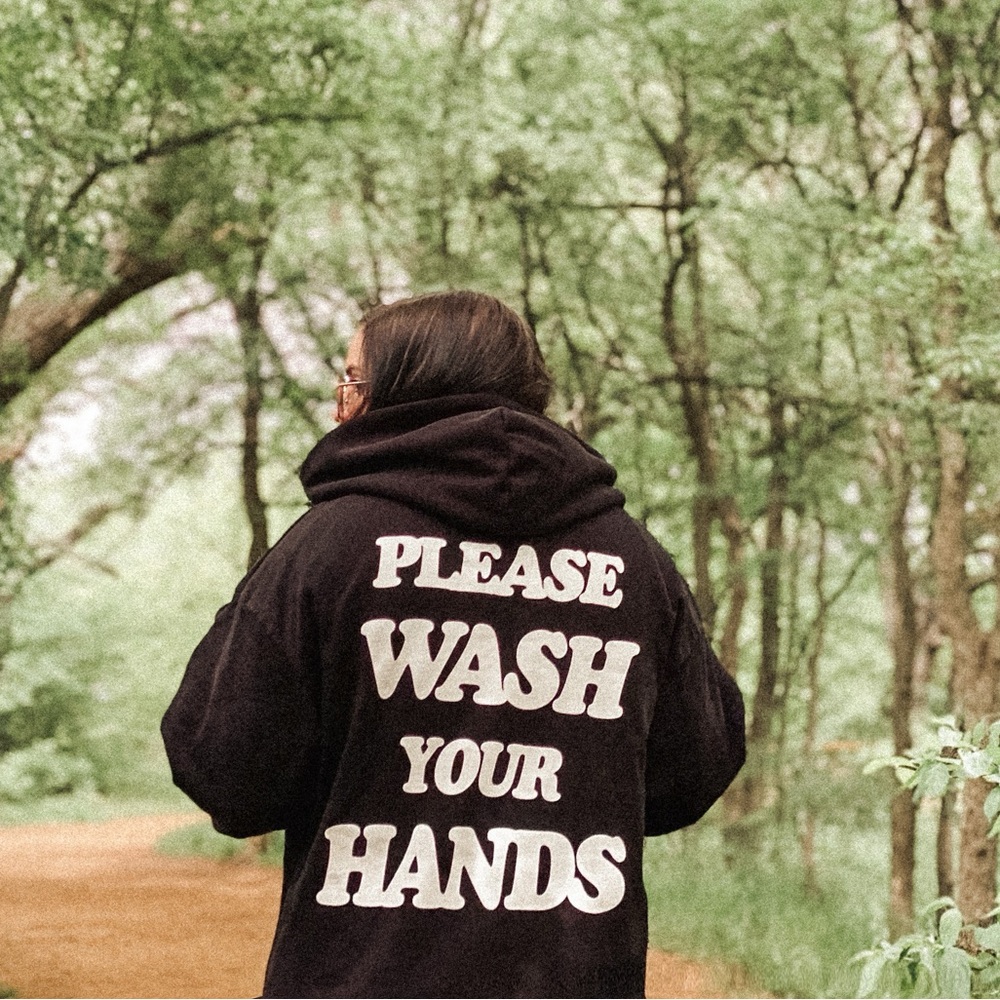 TALENTLESS Puff Print Please wash your Hands Black Hoodie Sweatshirt